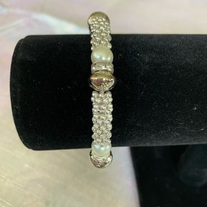 Pearl and bead bracelets.